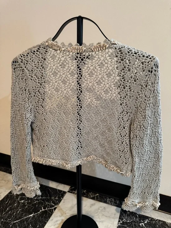 Y2K Express Crochet Lace Cardigan Ruffle Trim Festival Fairycore Boho Shrug S - Picture 2 of 10